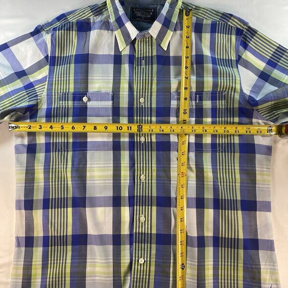 Nautica Plaid Shirt Men's LARGE Blue Green Short Sleeve Cotton - Picture 5 of 9